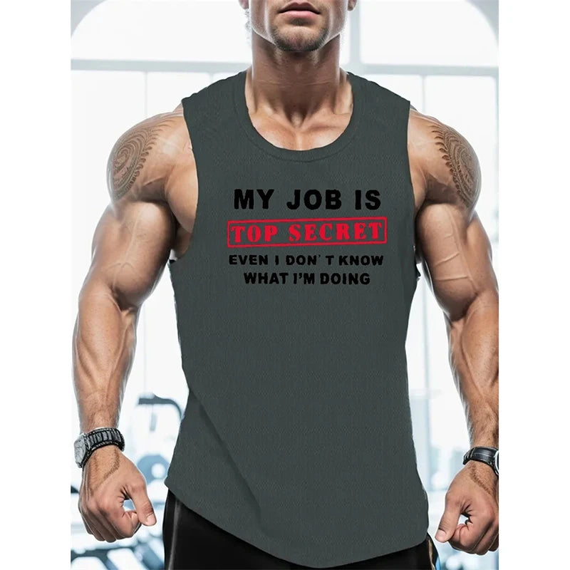 Gym Funny Text Humour Tank Top For Men Hip Hop Personality Quick Dry Sleeveless Shirts Summer Train Loose Trend New Sport Vest