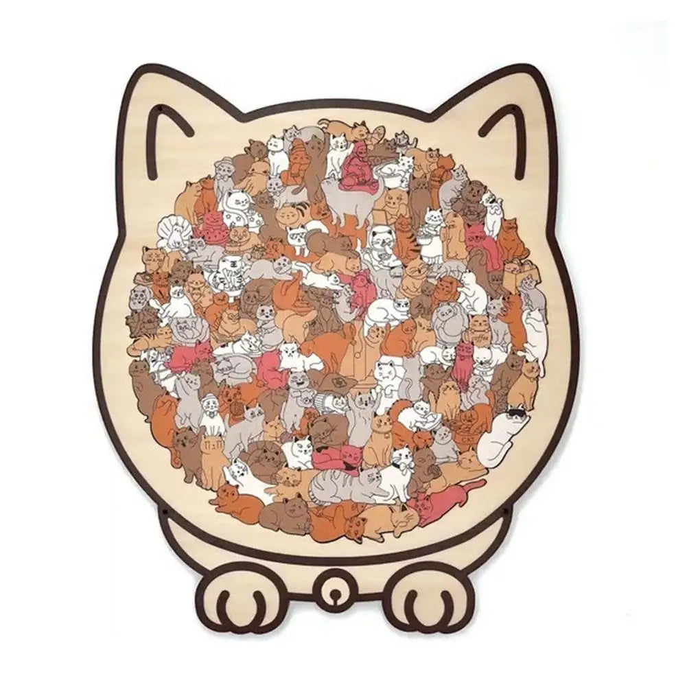 135 PC Cat-shaped Wooden Jigsaw Puzzle Unique Irregular Puzzle Pieces Game Birthday Xmas Gifts for Cat Lovers Home Decorations 