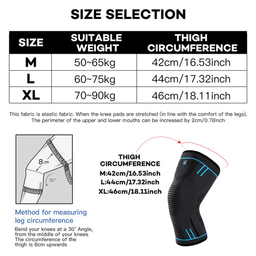 1 Pc Compression Knee Support Sleeve Elastic Knee Pads Brace Springs Gym Sports Protector Basketball Hiking leg guards - Fitmora™