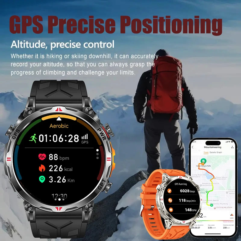 2025 New Military Dual-Band GPS SmartWatch Compass 10ATM Waterproof Tactics Compass Altimeter 100+Sport BT call Smart Watch Men - Fitmora™