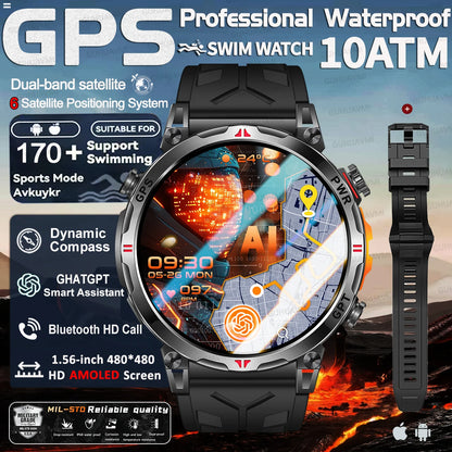 2025 New Military Dual-Band GPS SmartWatch Compass 10ATM Waterproof Tactics Compass Altimeter 100+Sport BT call Smart Watch Men - Fitmora™