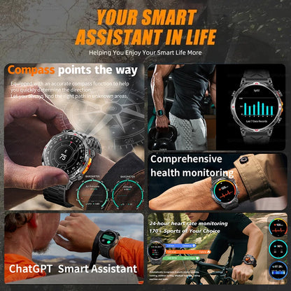 2025 New Military Dual-Band GPS SmartWatch Compass 10ATM Waterproof Tactics Compass Altimeter 100+Sport BT call Smart Watch Men - Fitmora™