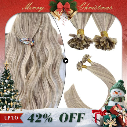 Ugeat U Tip Hair Extension Human Hair 1g/s Nail U Tip Hair For Women 14-24" Pre Bonded Hair Extensions 50g/100g Keratin Tip Hair