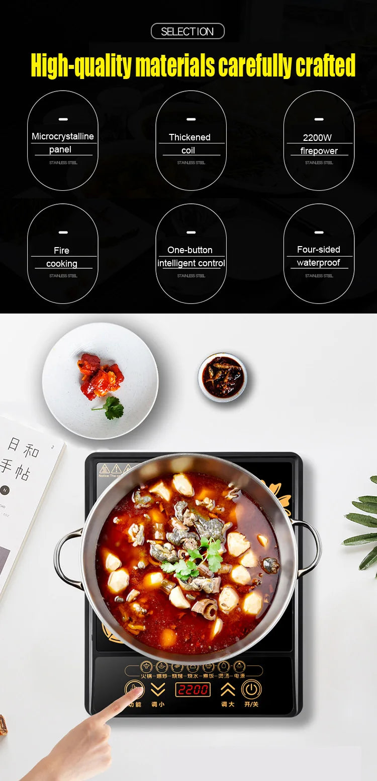 DMWD Electric Magnetic Induction Cooker Household Waterproof Small Hot Pot Heating Stove Touchpad Stir-fry Dish Cooking Oven EU