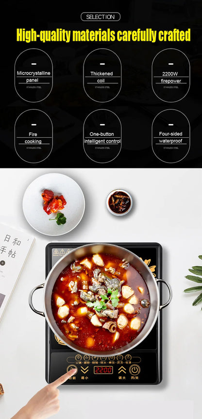 DMWD Electric Magnetic Induction Cooker Household Waterproof Small Hot Pot Heating Stove Touchpad Stir-fry Dish Cooking Oven EU