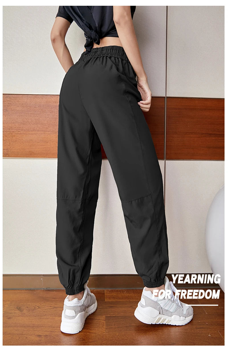 Fitness Sports Pants Women Elastic Band Waist/Foot Quick Dry Loose Cycling Running Yoga Pants Female Streetwear Pantalon Femme