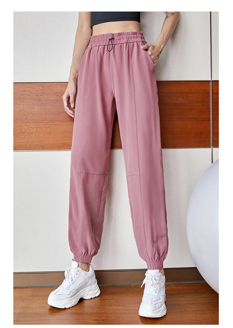 Fitness Sports Pants Women Elastic Band Waist/Foot Quick Dry Loose Cycling Running Yoga Pants Female Streetwear Pantalon Femme