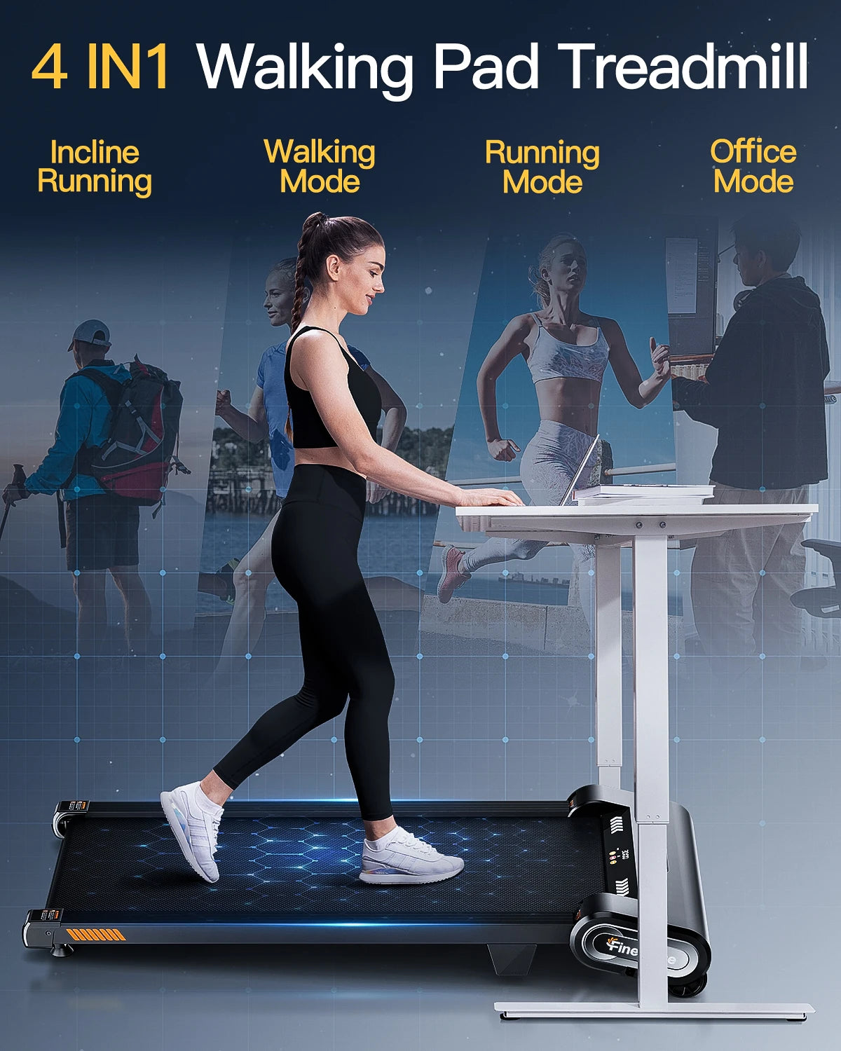 High Quality EU Stock Smart Walking Treadmill Portable Under Desk Home Use Walking Pad 4%-13% Auto Incline