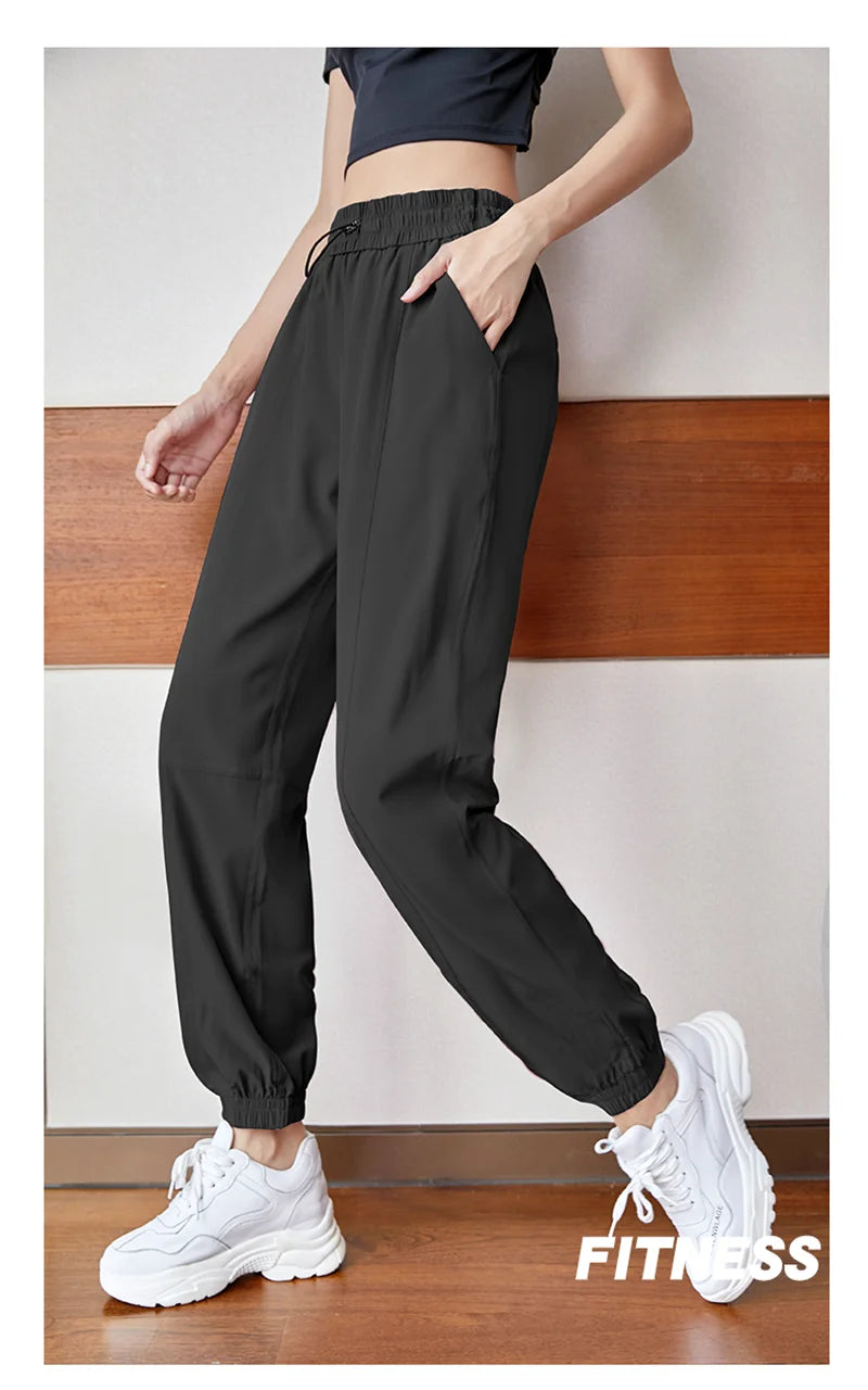 Fitness Sports Pants Women Elastic Band Waist/Foot Quick Dry Loose Cycling Running Yoga Pants Female Streetwear Pantalon Femme