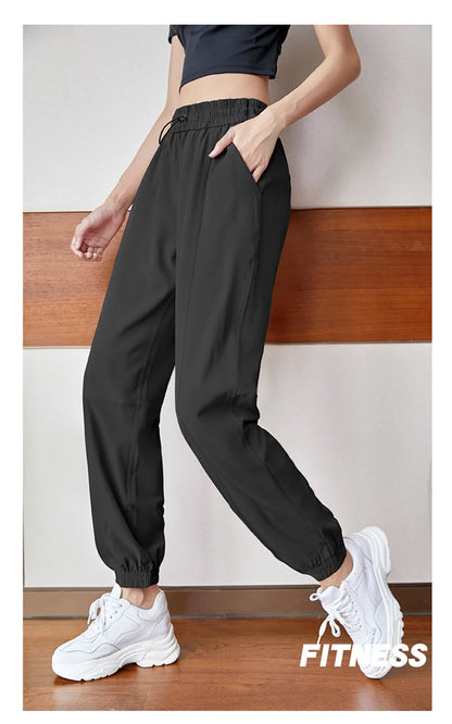 Fitness Sports Pants Women Elastic Band Waist/Foot Quick Dry Loose Cycling Running Yoga Pants Female Streetwear Pantalon Femme