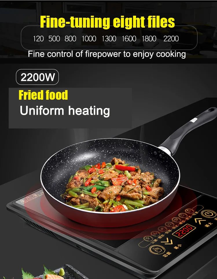 DMWD Electric Magnetic Induction Cooker Household Waterproof Small Hot Pot Heating Stove Touchpad Stir-fry Dish Cooking Oven EU