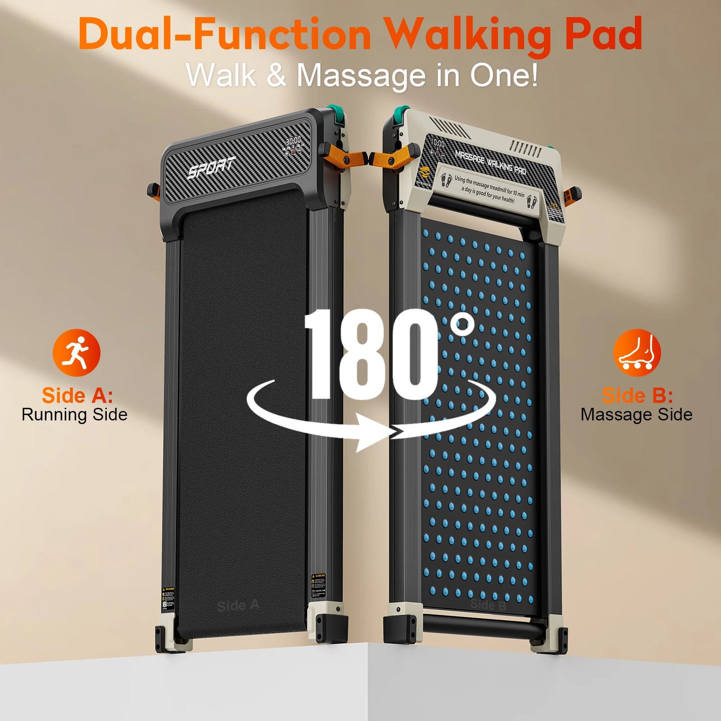 Massage Treadmill Portable Running & Walking Pad with LED Screen Home Use Cardio Training Electric Max User Weight 150kg