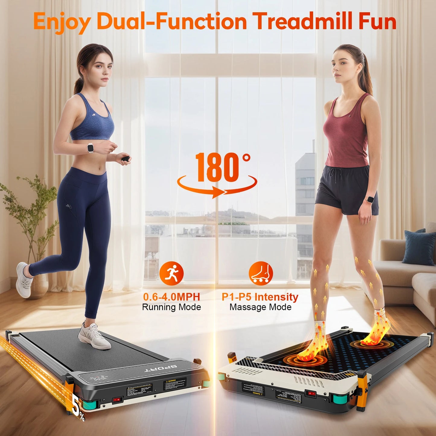Massage Treadmill Portable Running & Walking Pad with LED Screen Home Use Cardio Training Electric Max User Weight 150kg
