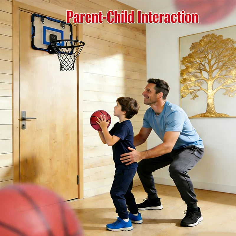 Basketball Hoop Wall Mounted, Over Door Indoor Outdoor Hoop Set with Ball for Kids Adults Home Office Training Game