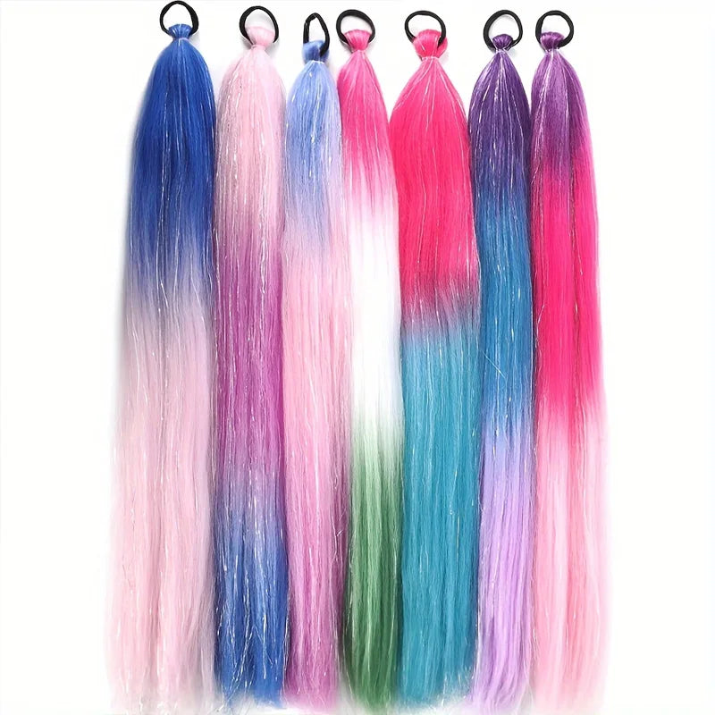 26 inch synthetic hair extension two-piece set with elastic band, durable and easy to style, suitable for daily wear