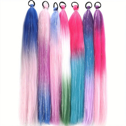 26 inch synthetic hair extension two-piece set with elastic band, durable and easy to style, suitable for daily wear