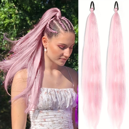 26 inch synthetic hair extension two-piece set with elastic band, durable and easy to style, suitable for daily wear