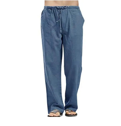Men's Cotton Linen Pants Summer Solid Color Breathable Linen Trousers Male Casual Elastic Waist Fitness Pants Hip-Hop Streetwear