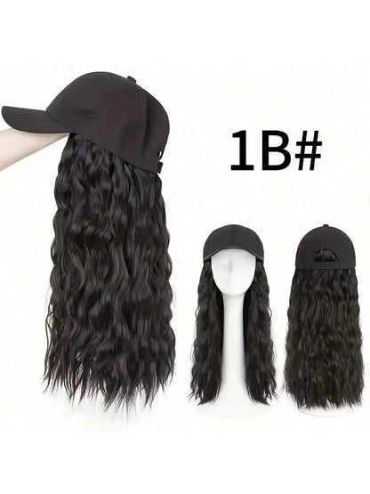 Baseball Cap Wig Long Natural Wavy Hair Extensions With Hat Heat Synthetic Fiber Extensions Adjustable Hat Wig for Women