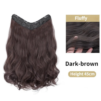 22Inch Synthetic Long Curly Hair Extension 4 Clips V-shape Natural Brown Black Hairpiece for Women