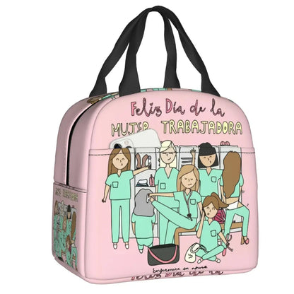 Custom Enfermera En Apuros Doctor Nurse Medical Health Insulated Lunch Bag for Women Portable Cooler Thermal Lunch Box School