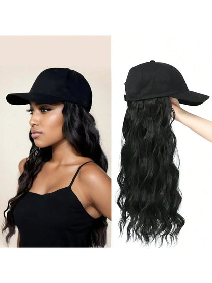 Baseball Cap Wig Long Natural Wavy Hair Extensions With Hat Heat Synthetic Fiber Extensions Adjustable Hat Wig for Women