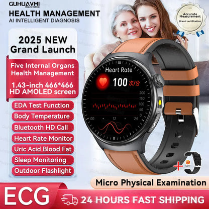 New Upgraded Health Monitoring Uric Acid Blood Pressure Blood Oxygen Heart Health Check Smart Watch ECG smart watches Man 2026