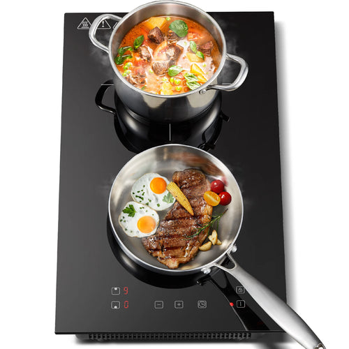 Induction Hob 2 Plates 3300W, 30cm Dual Mode,Touch Control Crystal Glass 9 Heat Settings,Booster Function,Timer, Child Lock