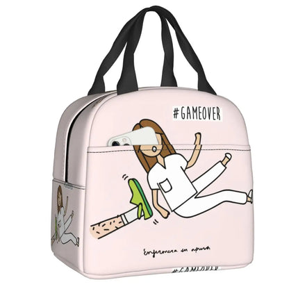 Custom Enfermera En Apuros Doctor Nurse Medical Health Insulated Lunch Bag for Women Portable Cooler Thermal Lunch Box School