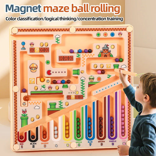 Kid Magnetic Maze Walking Ball Baby Concentration Training, Writing Logic Thinking Old Early Education Puzzle Toy Christmas gift