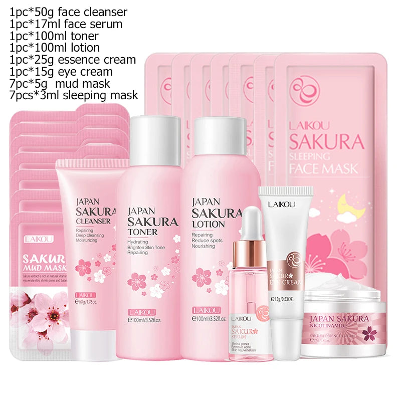 Green Tea Skin Care Kit Korean Cosmetic Moisturizing Exfoliate Beauty Face Care Set For Women Sakura Products Kit