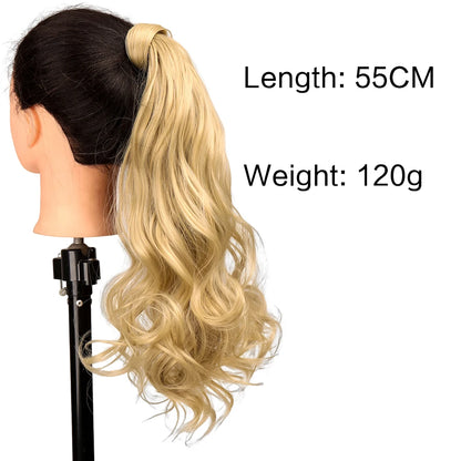 Synthetic Hair Ponytail Extension Curly hairBlonde Wrap-Around Hairpiece Easy to Wear for Quick Style Change