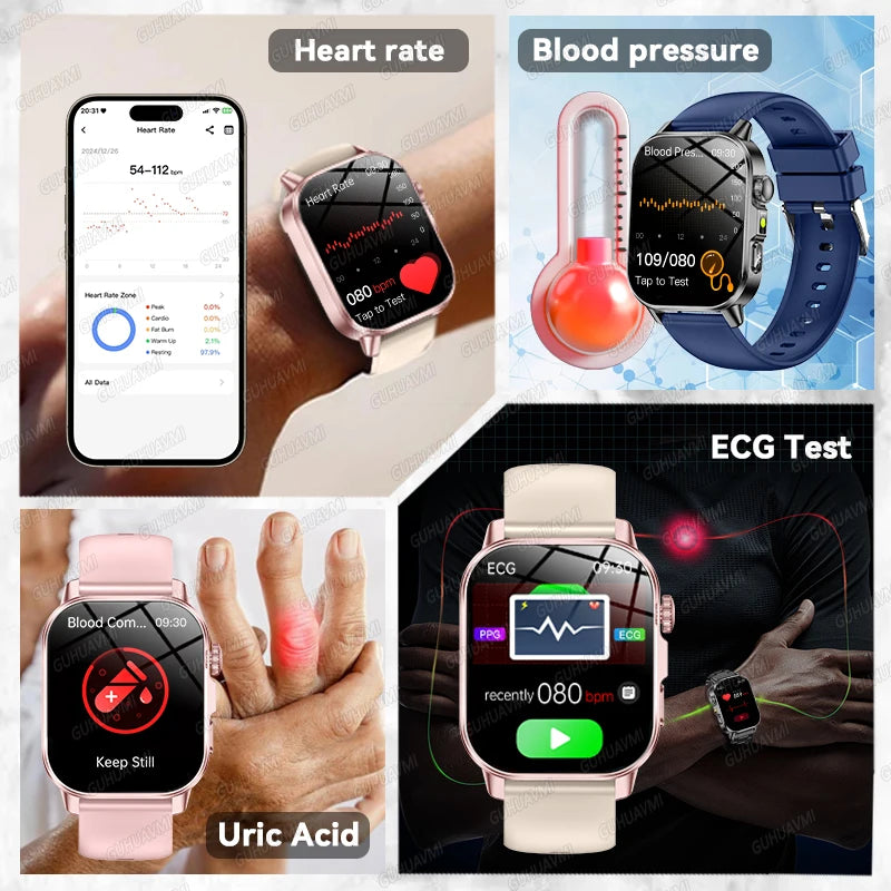 New Health Micro examination ECG SmartWatch Men Women Uric Acid Blood Fat Bluetooth Call Emotional Fatigue Monitoring Smartwatch