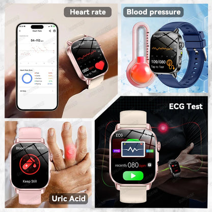 New Health Micro examination ECG SmartWatch Men Women Uric Acid Blood Fat Bluetooth Call Emotional Fatigue Monitoring Smartwatch