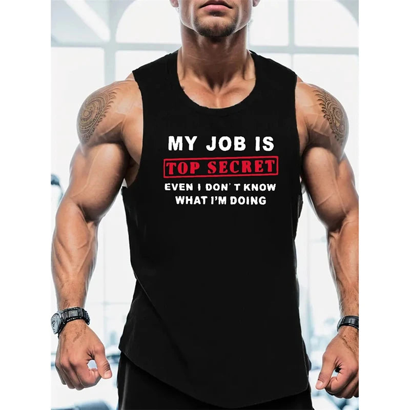 Gym Funny Text Humour Tank Top For Men Hip Hop Personality Quick Dry Sleeveless Shirts Summer Train Loose Trend New Sport Vest
