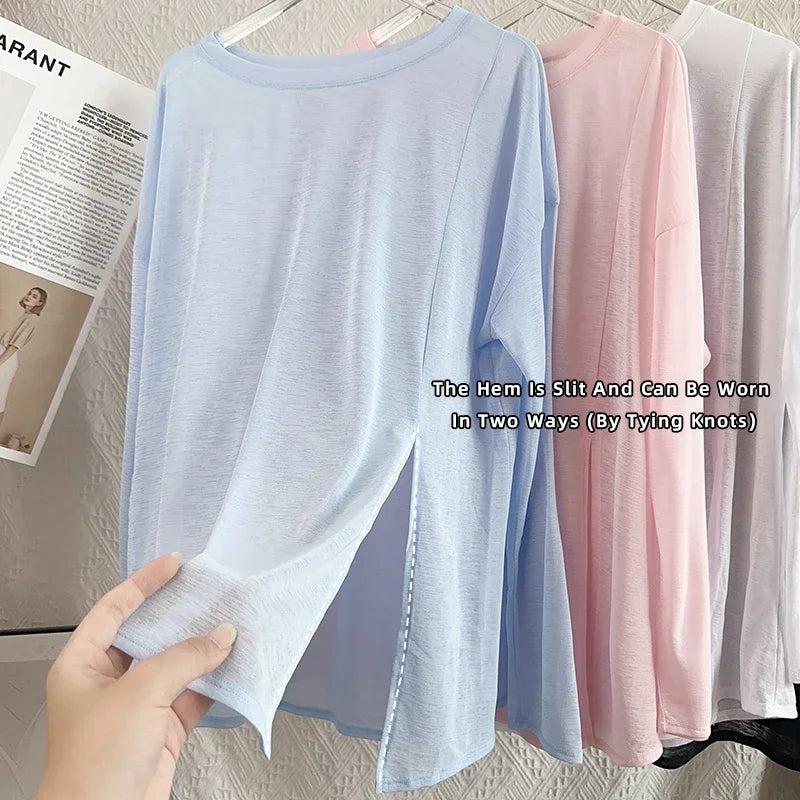 Women's Fitness Sports T-shirt Loose Long Sleeve Breathable Comfort Side-Opening Design Running Fitness Leisure Outdoor Yoga Top