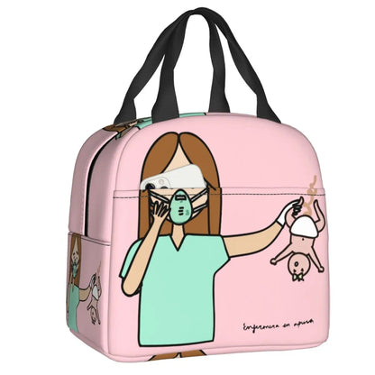 Custom Enfermera En Apuros Doctor Nurse Medical Health Insulated Lunch Bag for Women Portable Cooler Thermal Lunch Box School