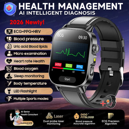 New Health Micro examination ECG SmartWatch Men Women Uric Acid Blood Fat Bluetooth Call Emotional Fatigue Monitoring Smartwatch