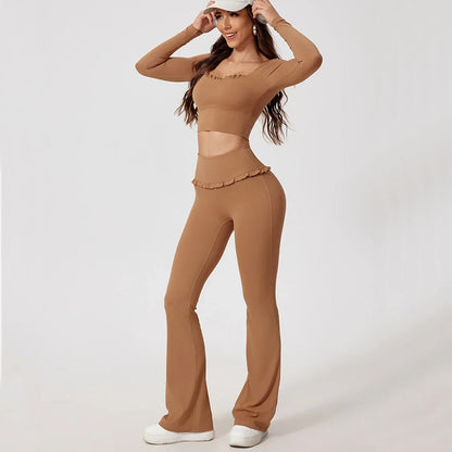 Fitness Sports Long Sleeve Top Running Square Neck Lace Tight Outwear with Chest Pad Long Sleeve Sports Yoga Clothes XP07