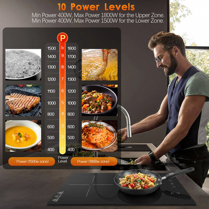 Induction Hob 2 Plates 3300W, 30cm Dual Mode,Touch Control Crystal Glass 9 Heat Settings,Booster Function,Timer, Child Lock