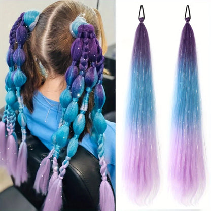 26 inch synthetic hair extension two-piece set with elastic band, durable and easy to style, suitable for daily wear
