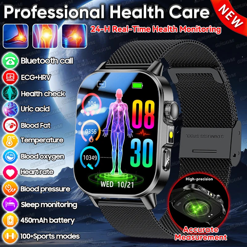New Health Micro examination ECG SmartWatch Men Women Uric Acid Blood Fat Bluetooth Call Emotional Fatigue Monitoring Smartwatch