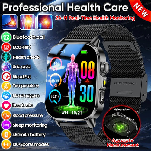 New Health Micro examination ECG SmartWatch Men Women Uric Acid Blood Fat Bluetooth Call Emotional Fatigue Monitoring Smartwatch