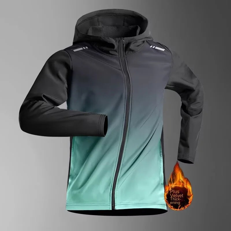 Running jacket men's autumn and winter velvet sports windbreaker fitness top professional morning running training suit cycling