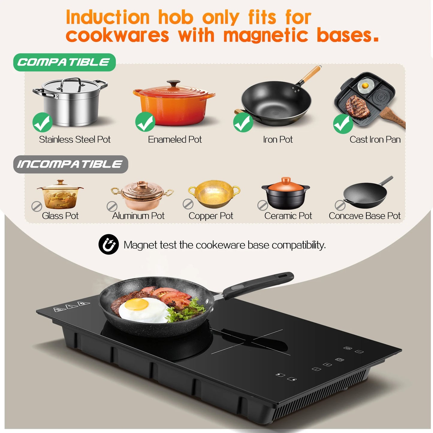 Induction Hob 2 Plates 3300W, 30cm Dual Mode,Touch Control Crystal Glass 9 Heat Settings,Booster Function,Timer, Child Lock