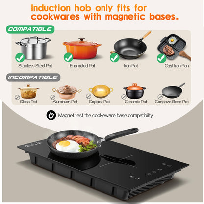 Induction Hob 2 Plates 3300W, 30cm Dual Mode,Touch Control Crystal Glass 9 Heat Settings,Booster Function,Timer, Child Lock