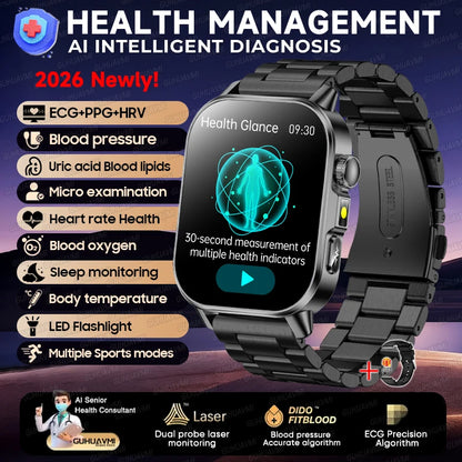New Health Micro examination ECG SmartWatch Men Women Uric Acid Blood Fat Bluetooth Call Emotional Fatigue Monitoring Smartwatch