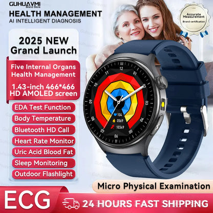 New Upgraded Health Monitoring Uric Acid Blood Pressure Blood Oxygen Heart Health Check Smart Watch ECG smart watches Man 2026