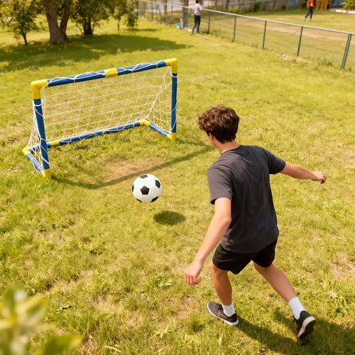 Kids Mini Football Goal Set, Portable Soccer Net with Ball & Pump, Indoor Outdoor Sports Toy for Boys Girls, Backyard Beach Play