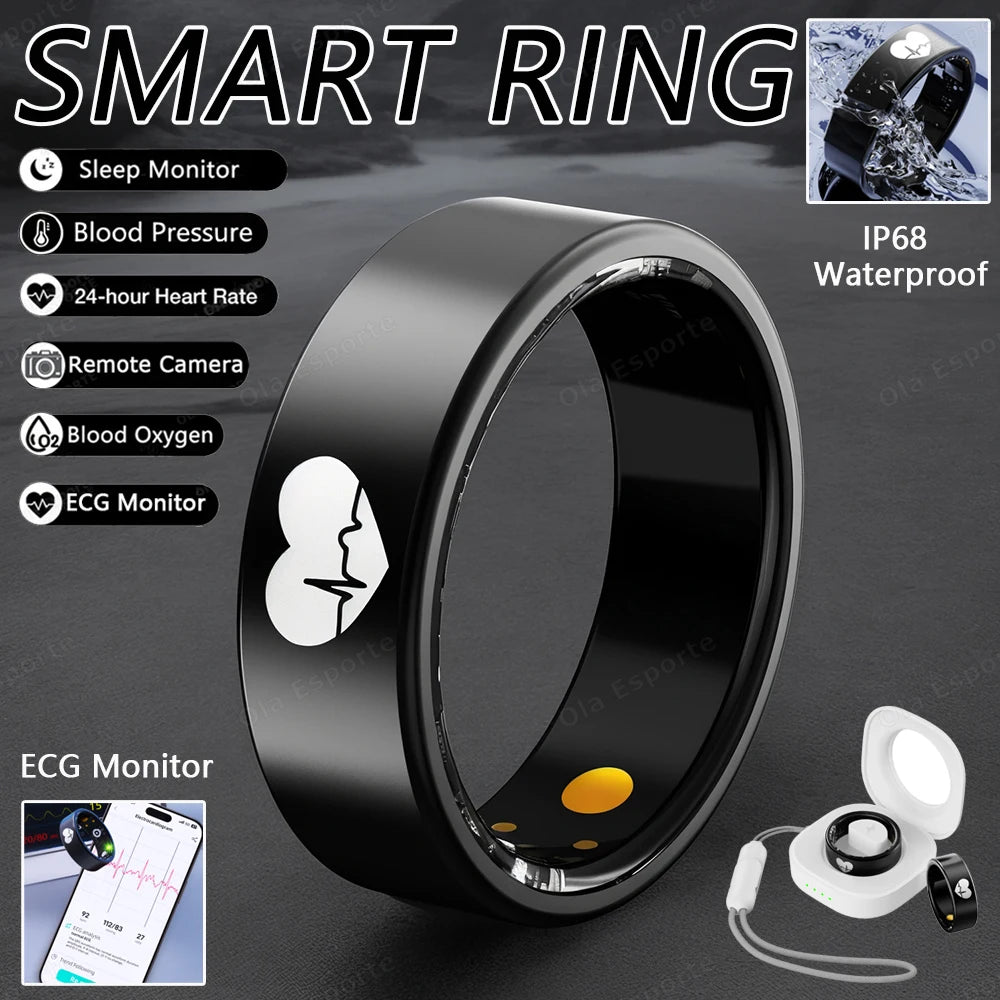 New ECG Monitor Smart Ring Heart Rate Blood Oxygen Health Monitoring Multi-sport Mode Temperature 3ATM Waterproof Smartring 2026